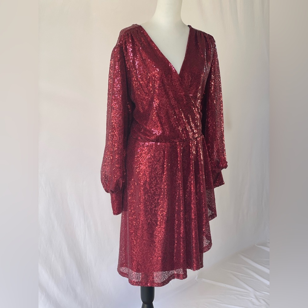 Eloquii Red Sequin Dress with Cuffed Sleeves, size 24